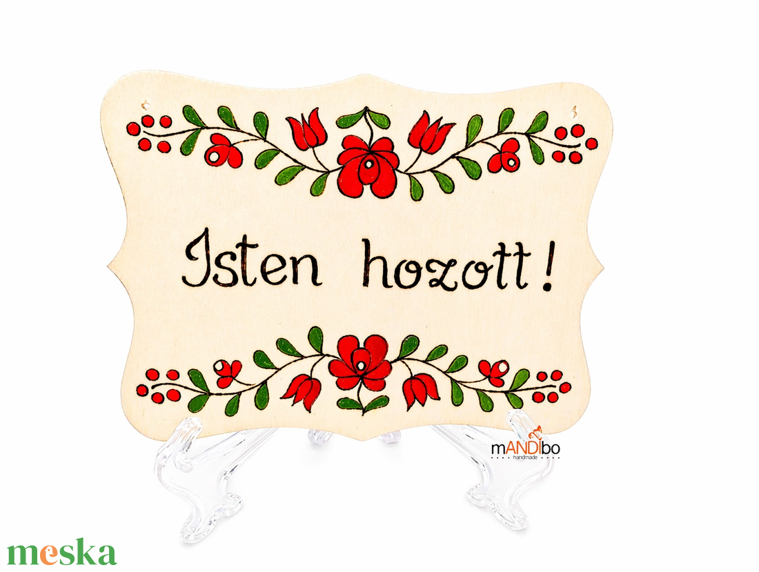 Népies tulipános magyaros mintás Isten hozott pirogravírozott kép - otthon & életmód - ház & kert - névtábla - Meska.hu