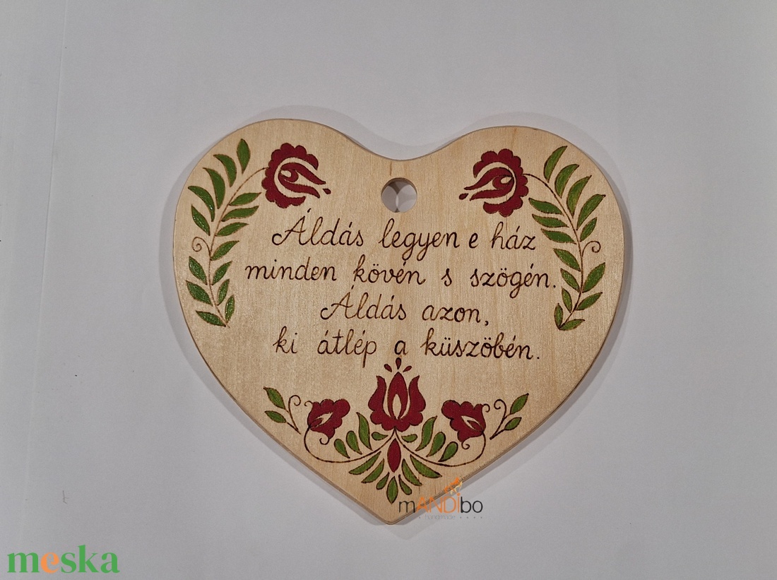 Házi áldás - szív alakú falikép dekoráció - otthon & életmód - dekoráció - kép & falikép - fából készült kép - Meska.hu