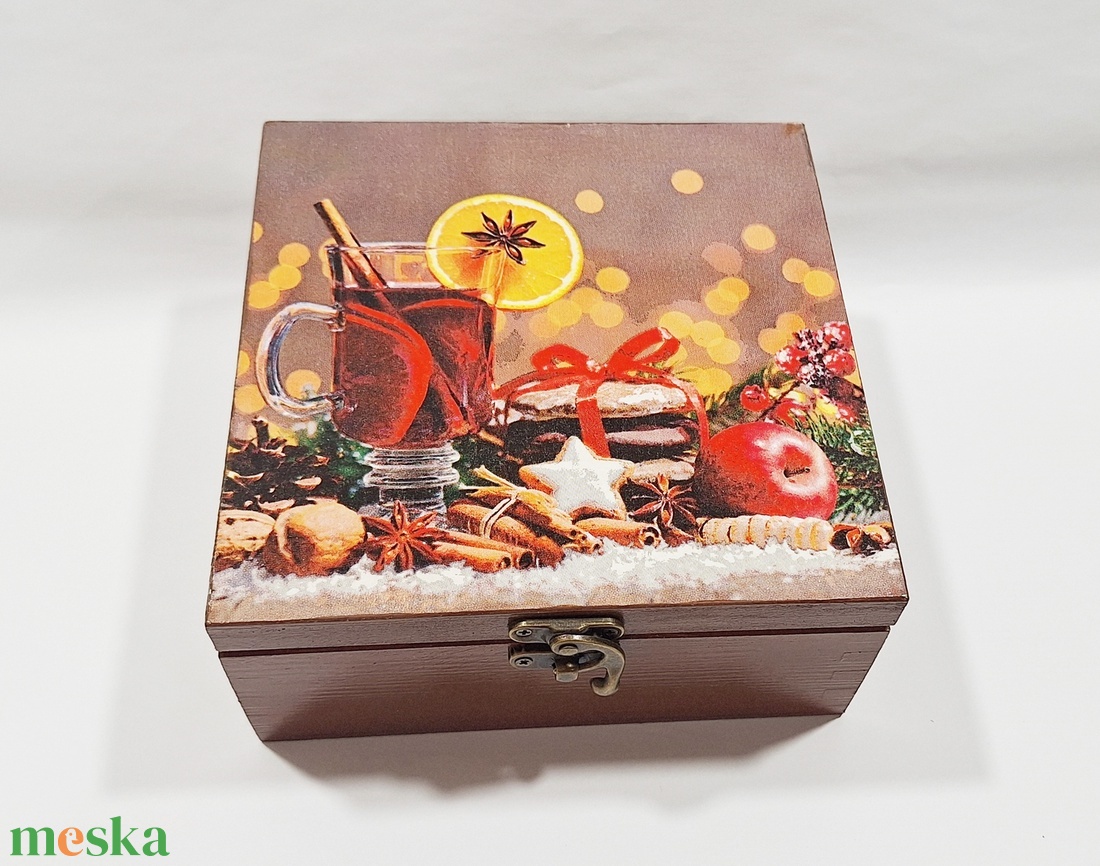 Karácsonyi forralt boros teásdoboz � 4 rekeszes fa doboz - otthon & életmód - konyhafelszerelés, tálalás - konyhai tárolás - tea & kávé tárolás - Meska.hu