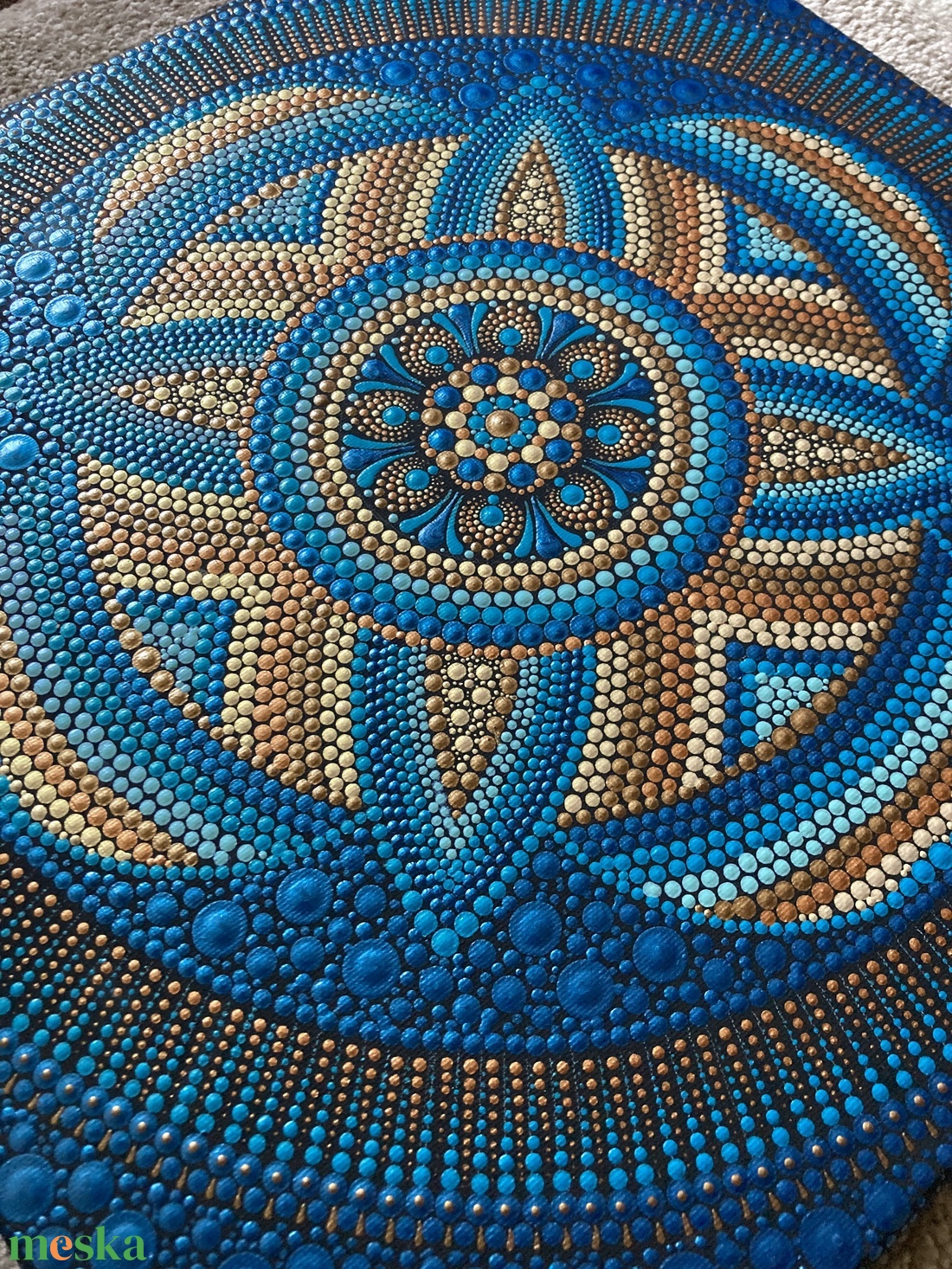 Bronz-kék pontozott mandala - otthon & életmód - dekoráció - spiritualitás - mandala - Meska.hu