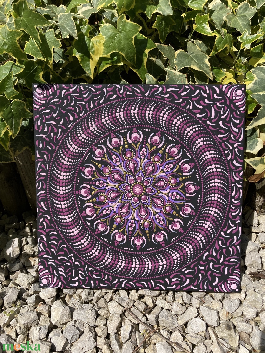Lila-arany pontfestett mandala - otthon & életmód - dekoráció - spiritualitás - mandala - Meska.hu