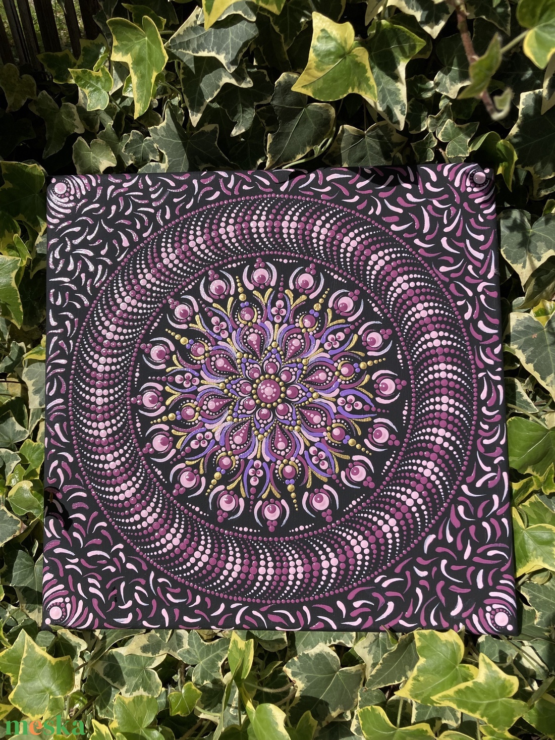 Lila-arany pontfestett mandala - otthon & életmód - dekoráció - spiritualitás - mandala - Meska.hu