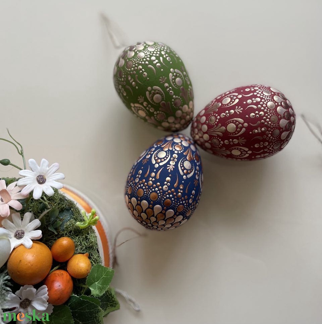 Húsvéti tojás (3 db nagyméretű tojás) - ünnepi díszek, dekorációk - húsvéti díszek és dekorációk - húsvéti tojásfadíszek - Meska.hu