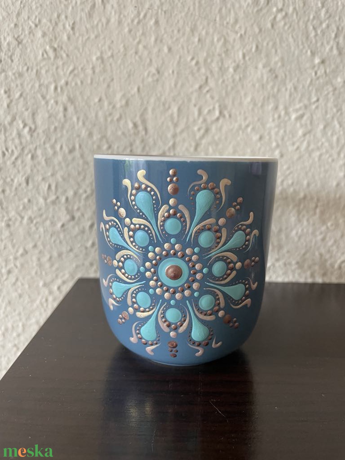 Vintage-kék pontozott mandalás bögre - otthon & életmód - konyhafelszerelés, tálalás - tálalás - teás- és kávés pohár, készlet - Meska.hu
