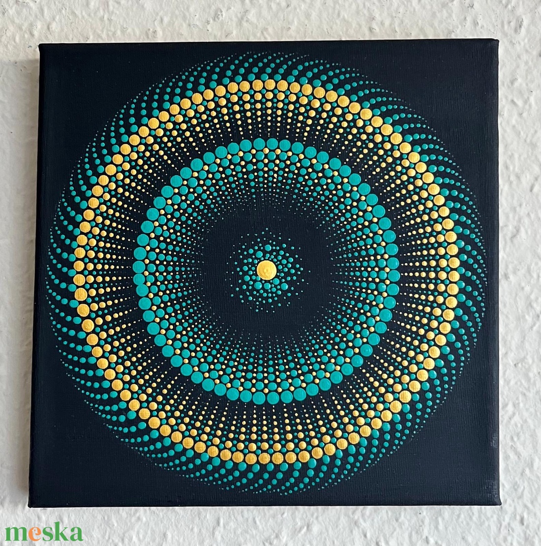 Türkiz-arany pontozott mandala - 20x20 cm - otthon & életmód - dekoráció - spiritualitás - mandala - Meska.hu