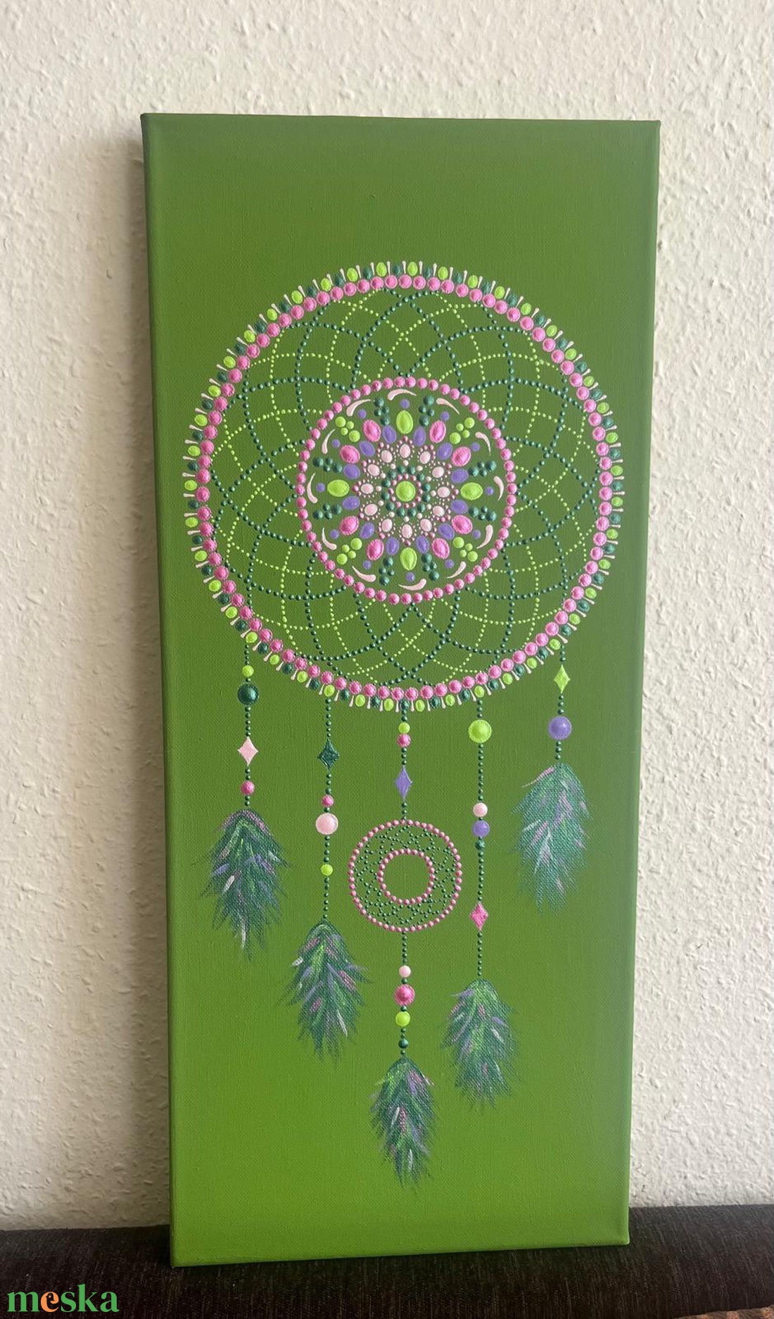 Zöld pontozott álomfogó - otthon & életmód - dekoráció - spiritualitás - mandala - Meska.hu
