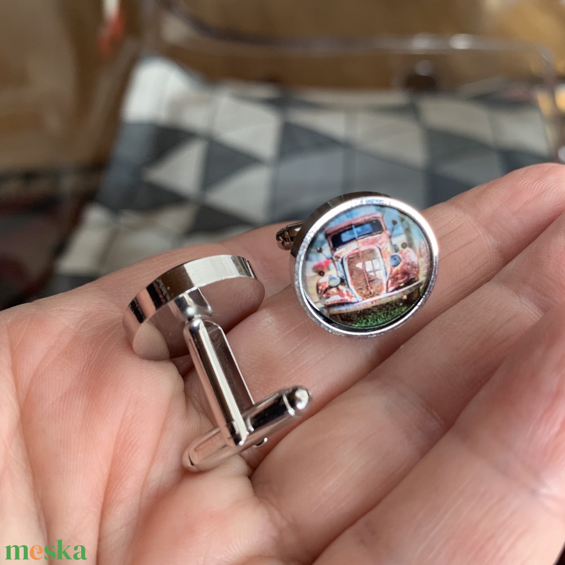 Mandzsettagomb elegáns modern teherautó motívumos acél a '90-es évekből, férfi ajándék mandzsetta gomb - ékszer - mandzsettagomb és nyakkendőtű - Meska.hu