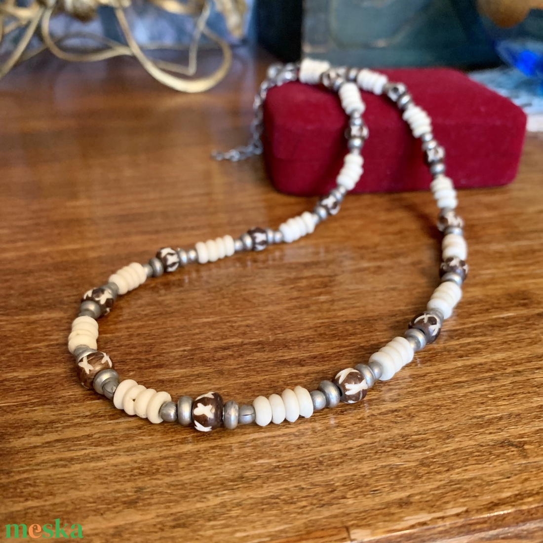 Vintage Férfi nyaklánc 42+5cm, csont fa fém nyaklánc férfiaknak, retro férfi ékszer - ékszer - nyaklánc - medál nélküli nyaklánc - Meska.hu