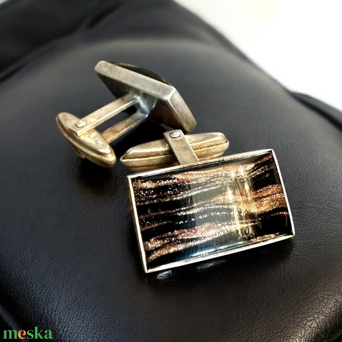 Aranyonix 925 ezüst egyedi retro mandzsettagomb a '60-as '70-es évekből, csillogó elegáns ajándéktárgy férfinak! - ékszer - mandzsettagomb és nyakkendőtű - Meska.hu