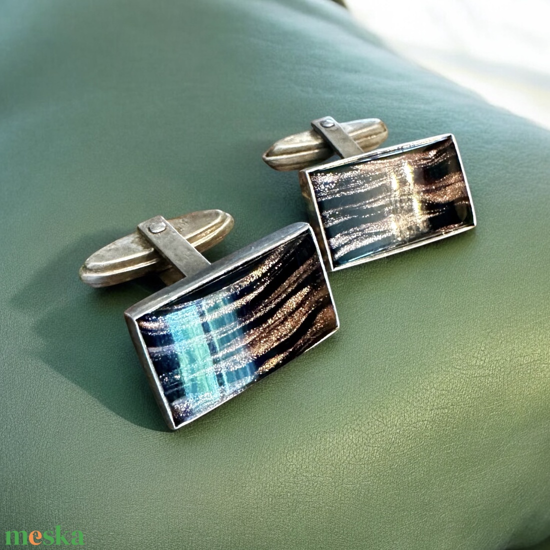 Aranyonix 925 ezüst egyedi retro mandzsettagomb a '60-as '70-es évekből, csillogó elegáns ajándéktárgy férfinak! - ékszer - mandzsettagomb és nyakkendőtű - Meska.hu