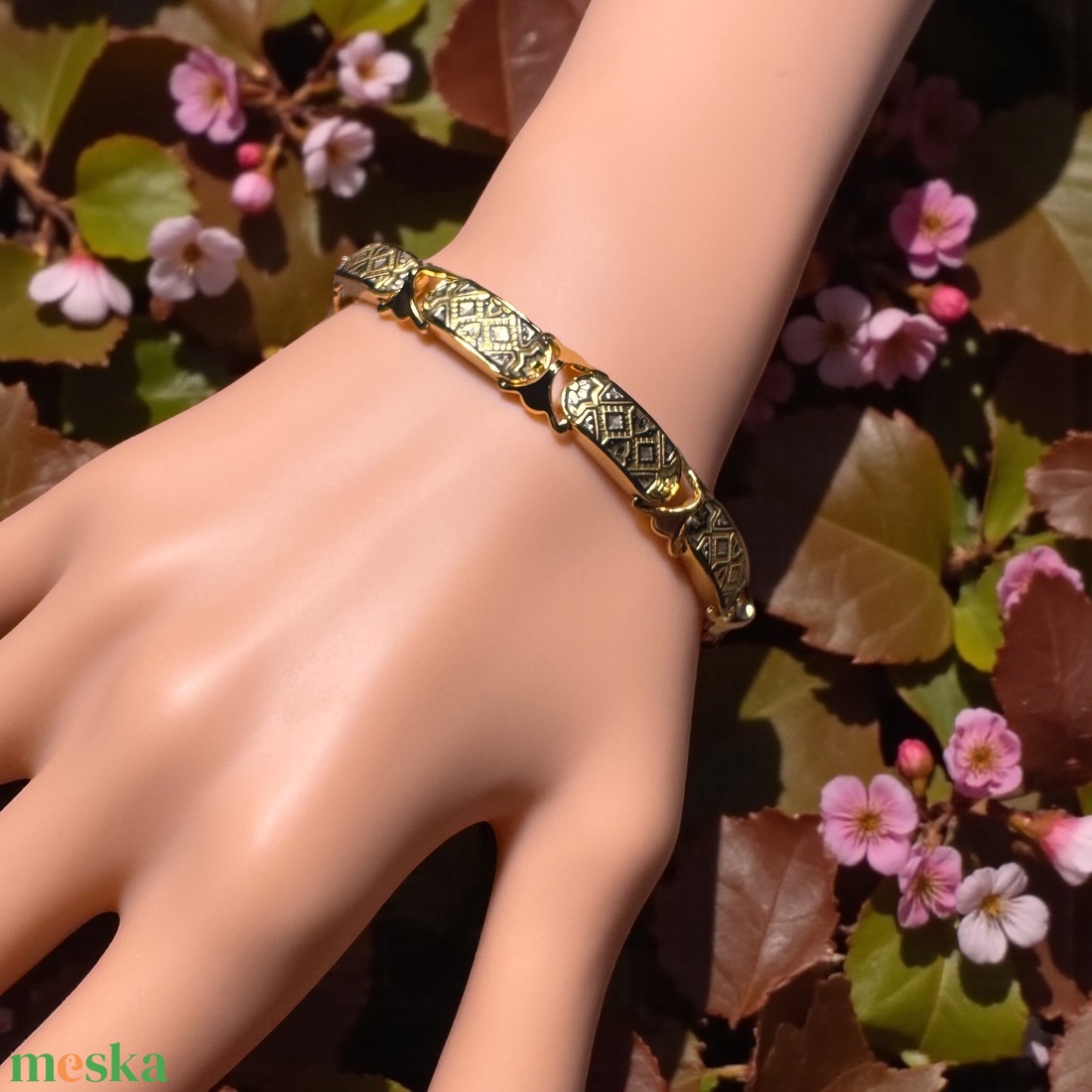 24 karát aranyozott Damascene karkötő, damasztén toledói karperec, Toledó spanyol ékszer, damascene karperec, damaszkén - ékszer - karkötő - karperec - Meska.hu