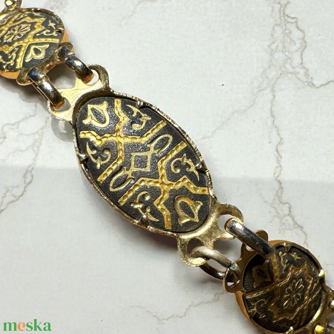 24 karát aranyozott Damascene karkötő, damasztén toledói karperec, Toledó spanyol ékszer, damascene karperec, damaszkén - ékszer - karkötő - lánc karkötő - Meska.hu