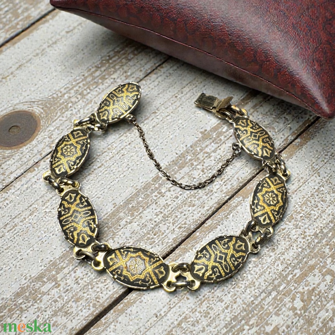 24 karát aranyozott Damascene karkötő, damasztén toledói karperec, Toledó spanyol ékszer, damascene karperec, damaszkén - ékszer - karkötő - lánc karkötő - Meska.hu