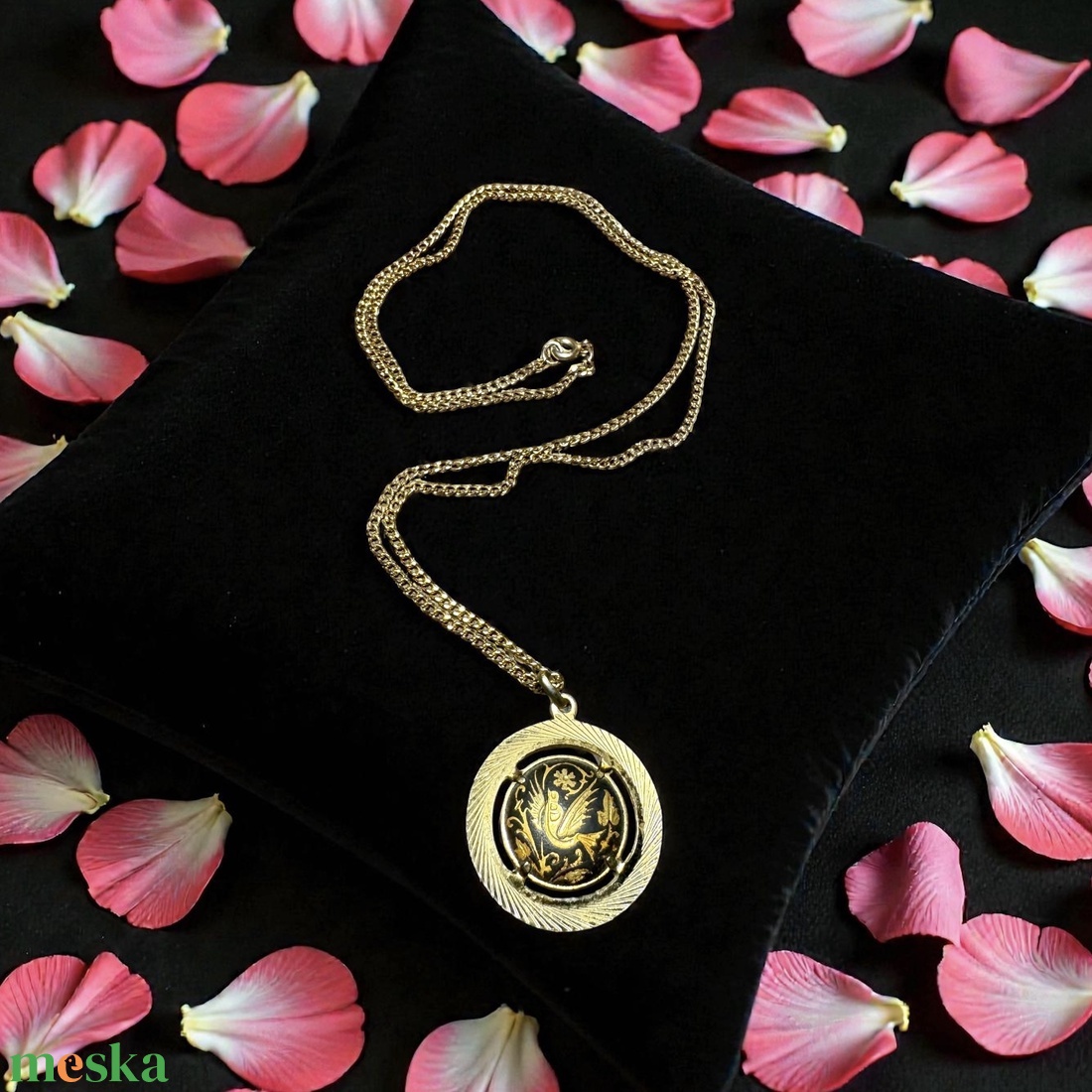 24 karát aranyozott Damascene nyaklánc, vintage damaszkén nyaklánc, Toledói spanyol ékszer, arany nyakék - ékszer - nyaklánc - medál - Meska.hu