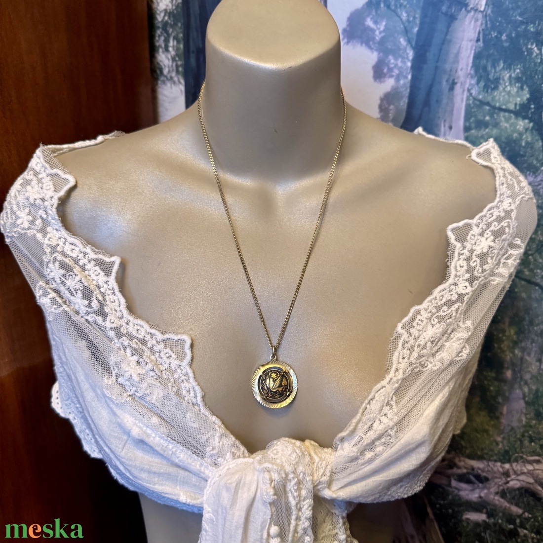 24 karát aranyozott Damascene nyaklánc, vintage damaszkén nyaklánc, Toledói spanyol ékszer, arany nyakék - ékszer - nyaklánc - medál - Meska.hu