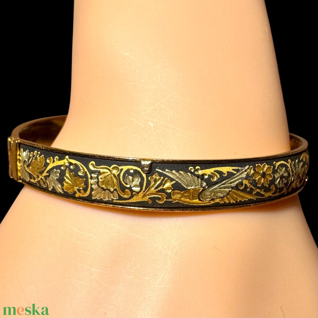 24 karát aranyozott Damascene karkötő, damasztén toledói karperec, Toledó spanyol ékszer, damascene karperec, damaszkén - ékszer - karkötő - karperec - Meska.hu