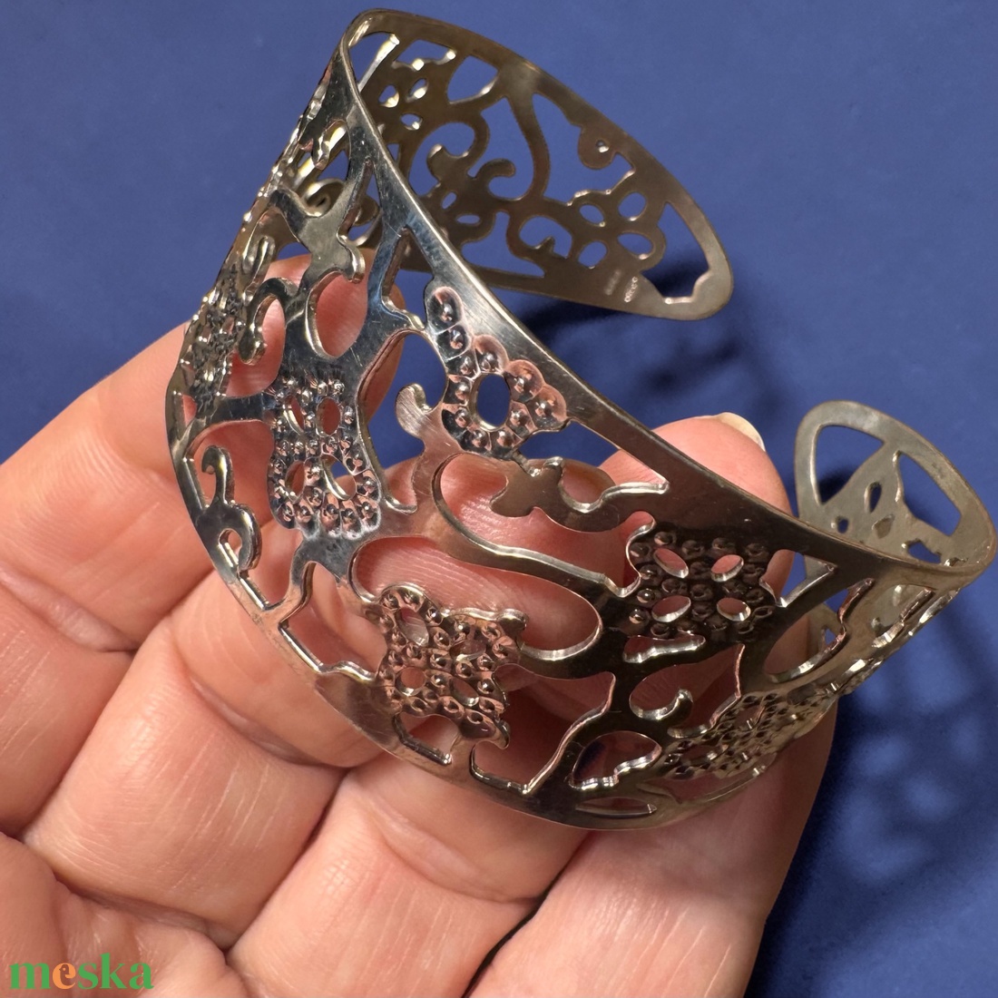 925 ezüst nyitott karperec, áttört mintás ezüst karkötő, valódi ezüst ékszer - ékszer - karkötő - karperec - Meska.hu