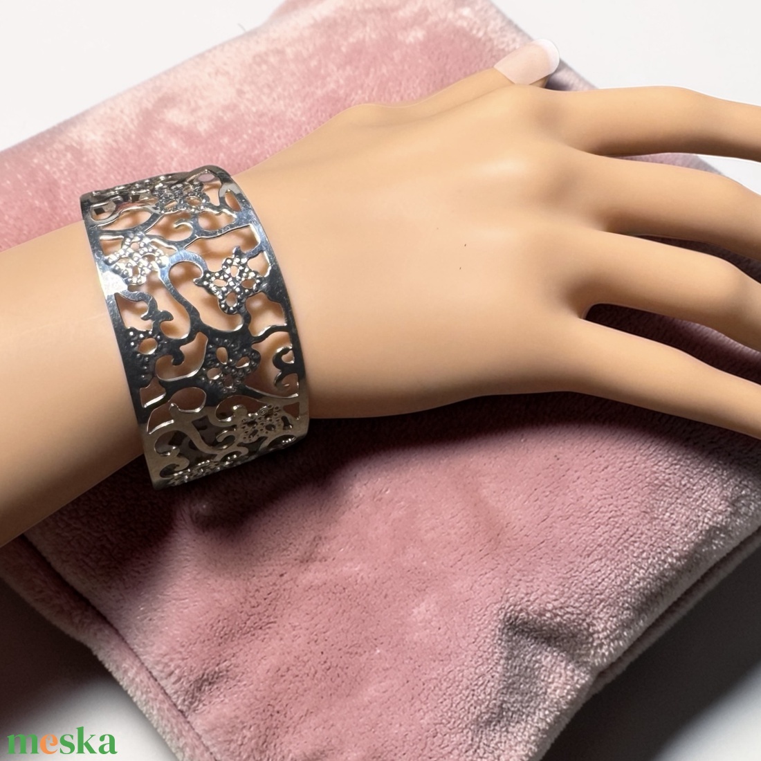 925 ezüst nyitott karperec, áttört mintás ezüst karkötő, valódi ezüst ékszer - ékszer - karkötő - karperec - Meska.hu