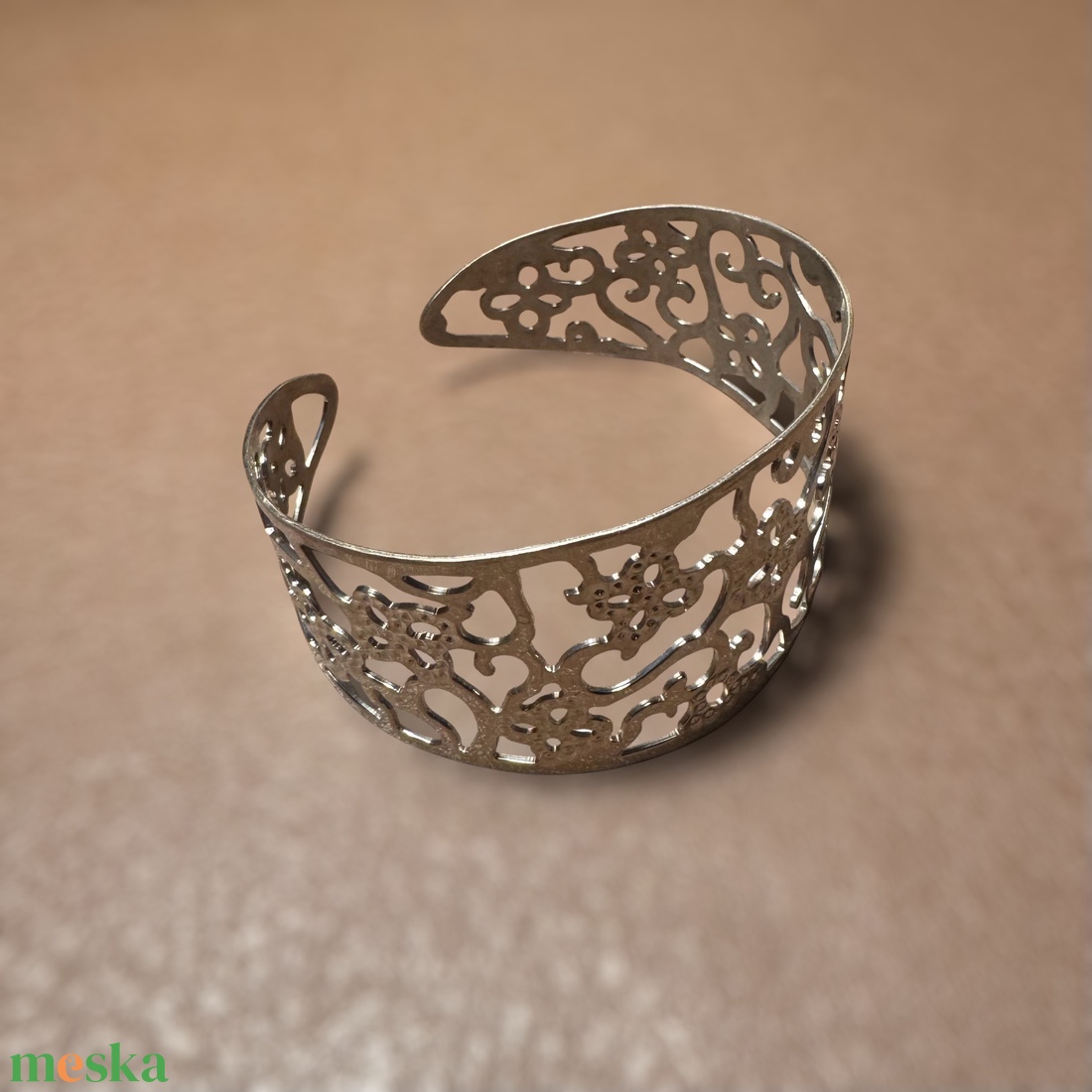 925 ezüst nyitott karperec, áttört mintás ezüst karkötő, valódi ezüst ékszer - ékszer - karkötő - karperec - Meska.hu