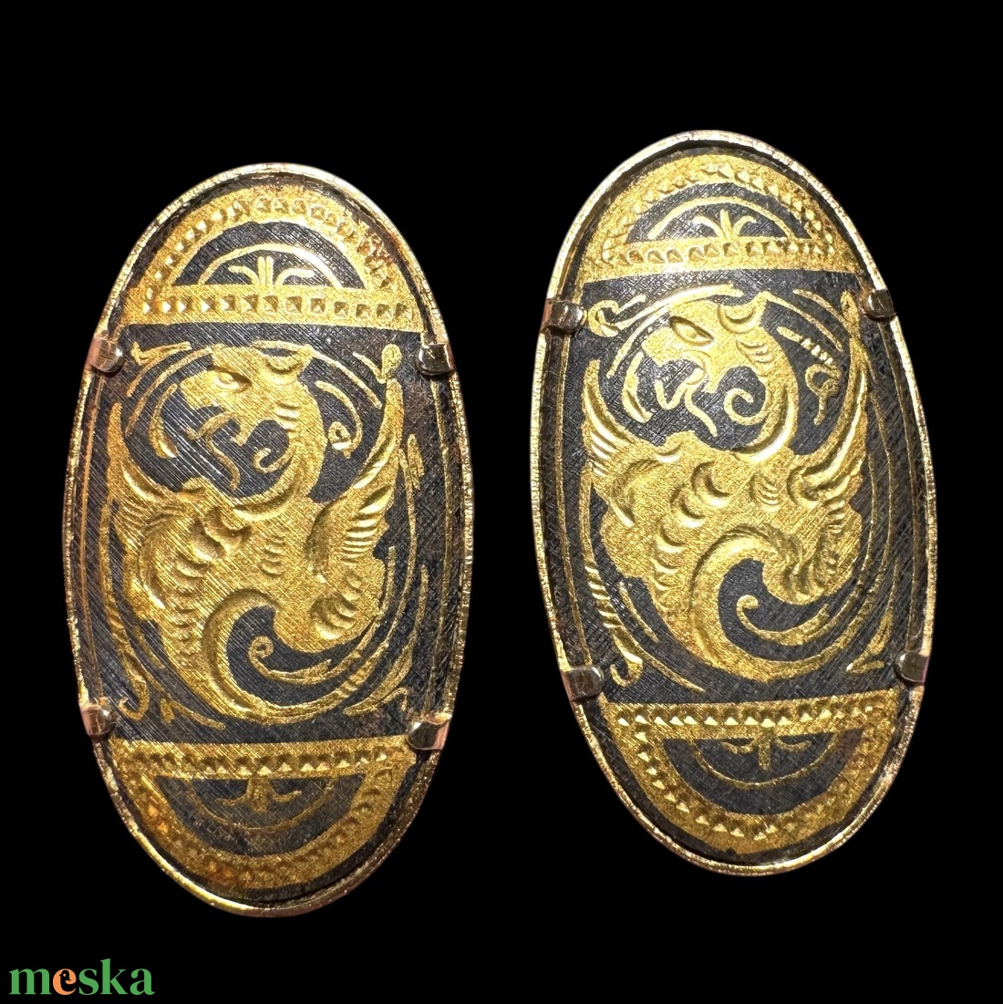 24 karát aranyozott Damascene mandzsettagomb, damasztén toledói mandzsetta, Toledó spanyol ékszer - esküvő - ékszer - mandzsettagomb & nyakkendőtű - Meska.hu