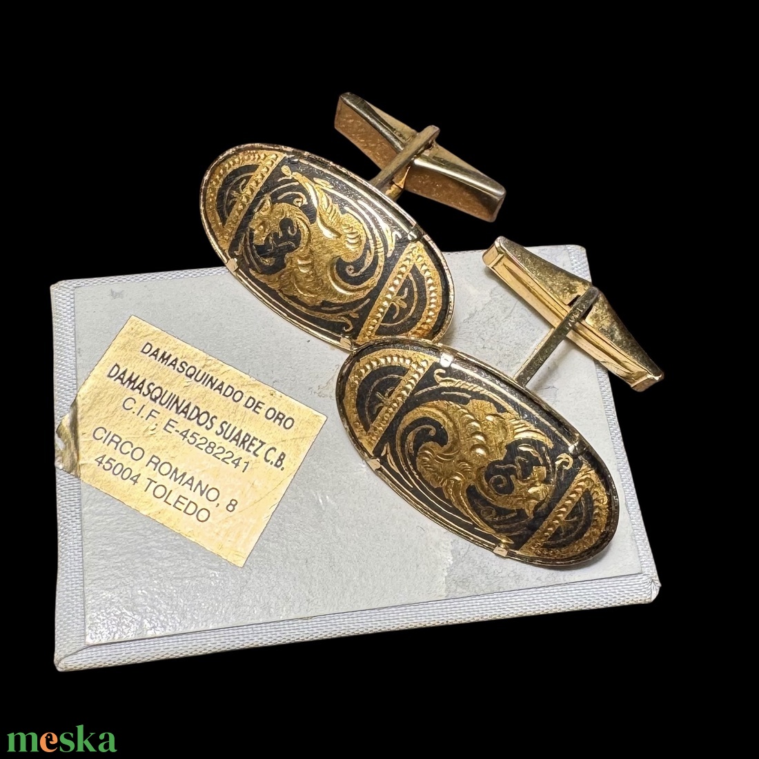 24 karát aranyozott Damascene mandzsettagomb, damasztén toledói mandzsetta, Toledó spanyol ékszer - esküvő - ékszer - mandzsettagomb & nyakkendőtű - Meska.hu