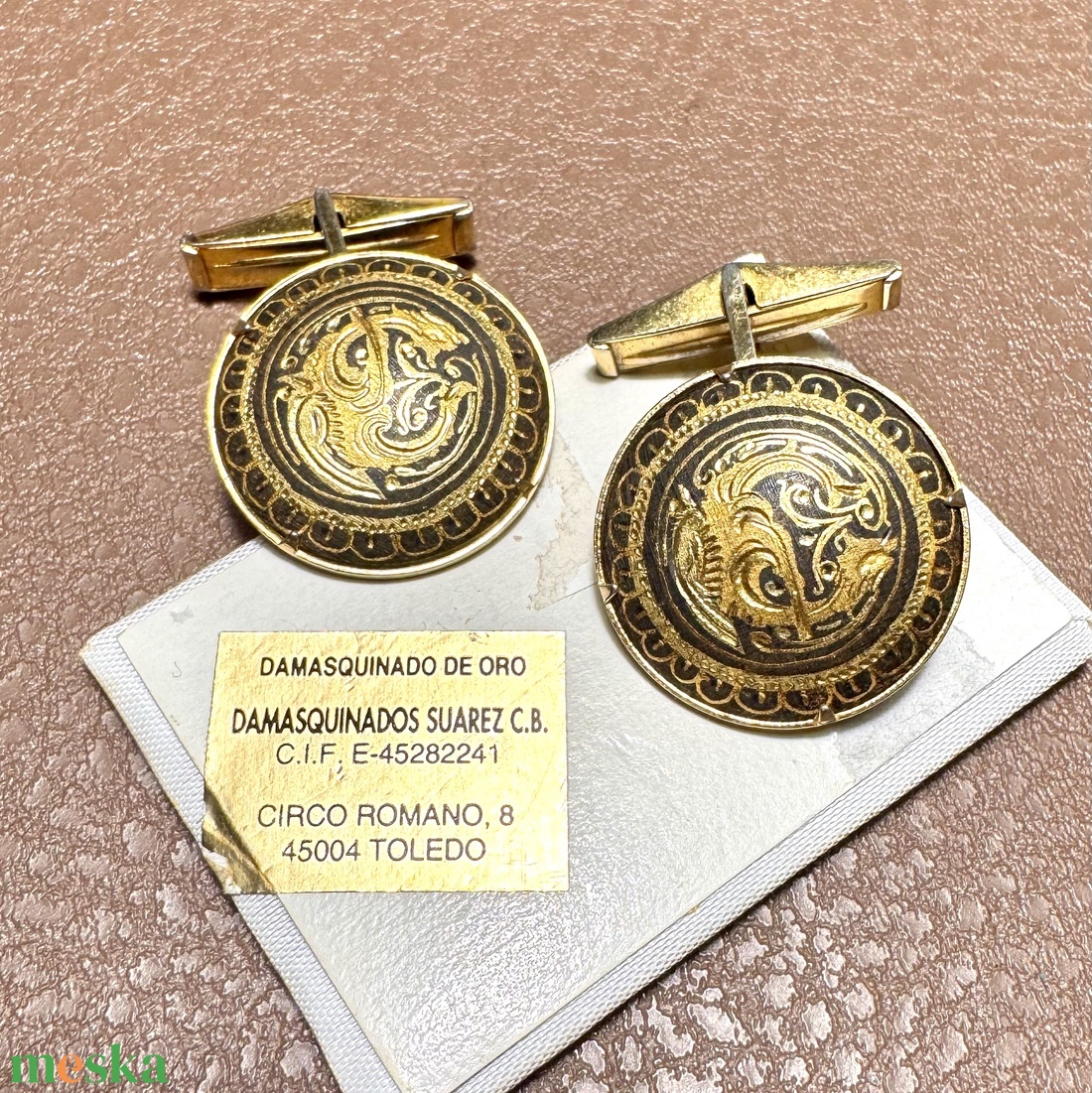 24 karát aranyozott Damascene mandzsettagomb, damasztén toledói mandzsetta, Toledó spanyol ékszer - esküvő - ékszer - mandzsettagomb & nyakkendőtű - Meska.hu