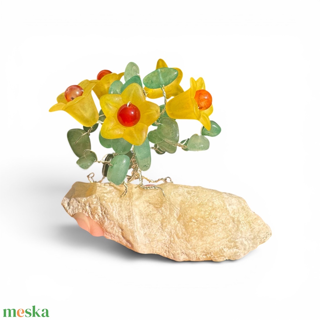 Életfa aventurinból virágokkal, kis kristály fa, virágzó kristály fa, ajándék ballagásra, keresztelőre, esküvő - otthon & életmód - dekoráció - dísztárgy - Meska.hu