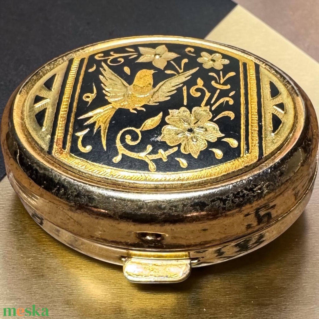 Toledói damaszkolt antik doboz 1960-ból, gyűrűs doboz, gyógyszertartó, Vintage ékszeres dobozka, box - ékszer - ékszertartó - ékszerdoboz - Meska.hu