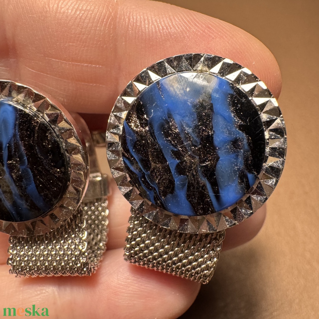 Különleges retro lapis lazuli köves mandzsettagomb a '60-as '70-es évekből, elegáns ajándéktárgy férfinak - ékszer - mandzsettagomb - Meska.hu