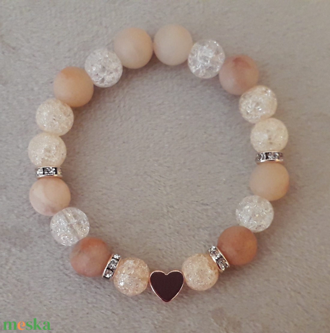 Hegyikristály - Achát ásványkarkötő rose gold szívvel - ékszer - karkötő - charm karkötő - Meska.hu
