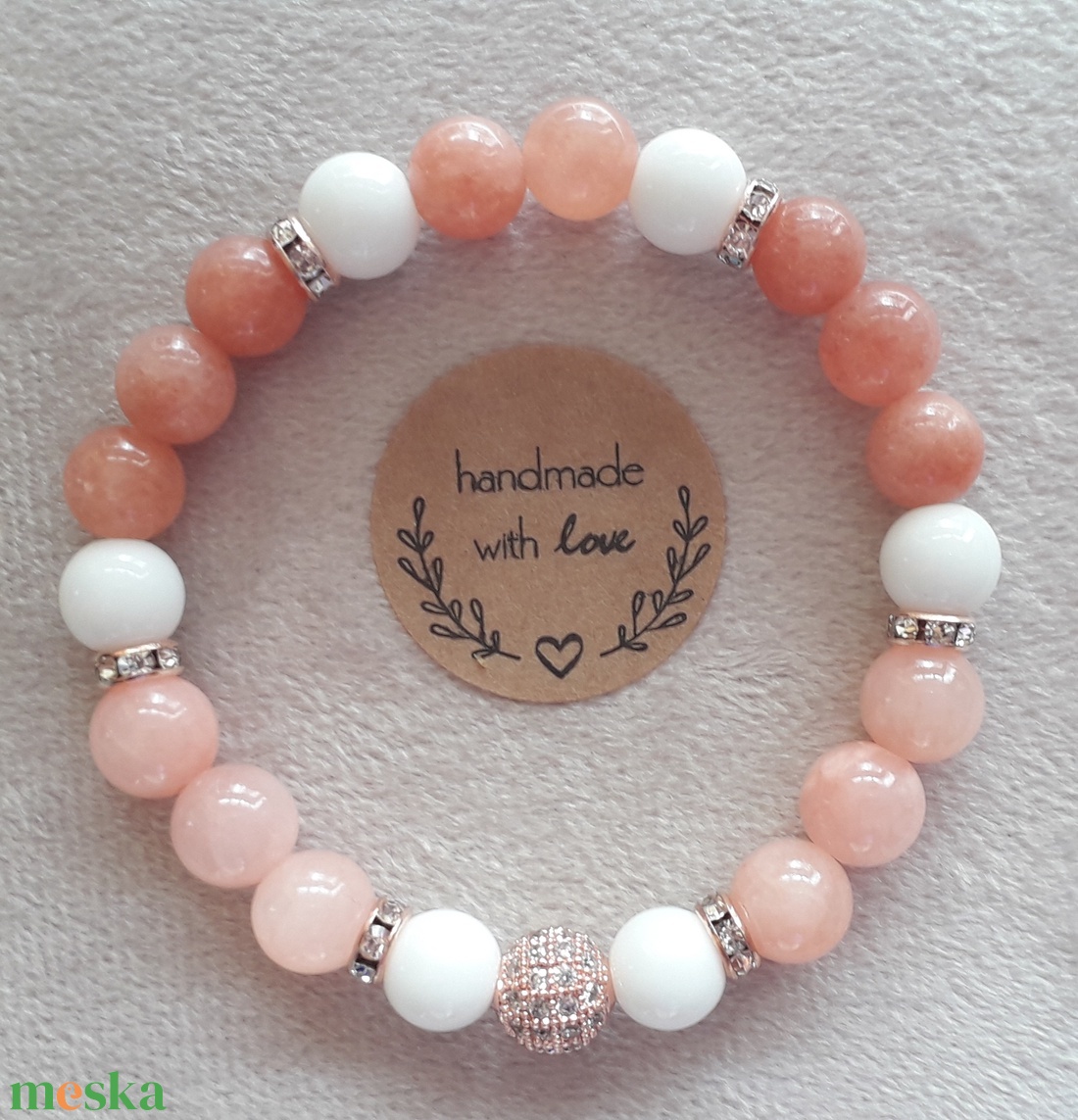 Aventurin - Ónix ásványkarkötő rose gold színű cirkónia köves gömb charmmal - ékszer - karkötő - charm karkötő - Meska.hu