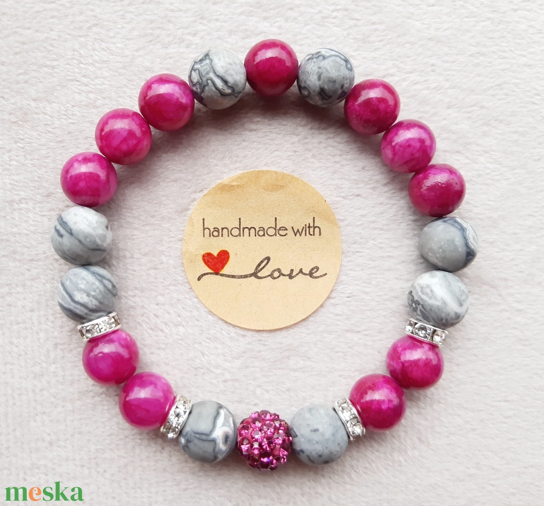 Jáde - Jáspis ásványkarkötő, magenta shamballa charmmal - ékszer - karkötő - charm karkötő - Meska.hu Jáde - Jáspis ásványkarkötő, magenta shamballa charmmal - ékszer - karkötő - charm karkötő - Meska.hu