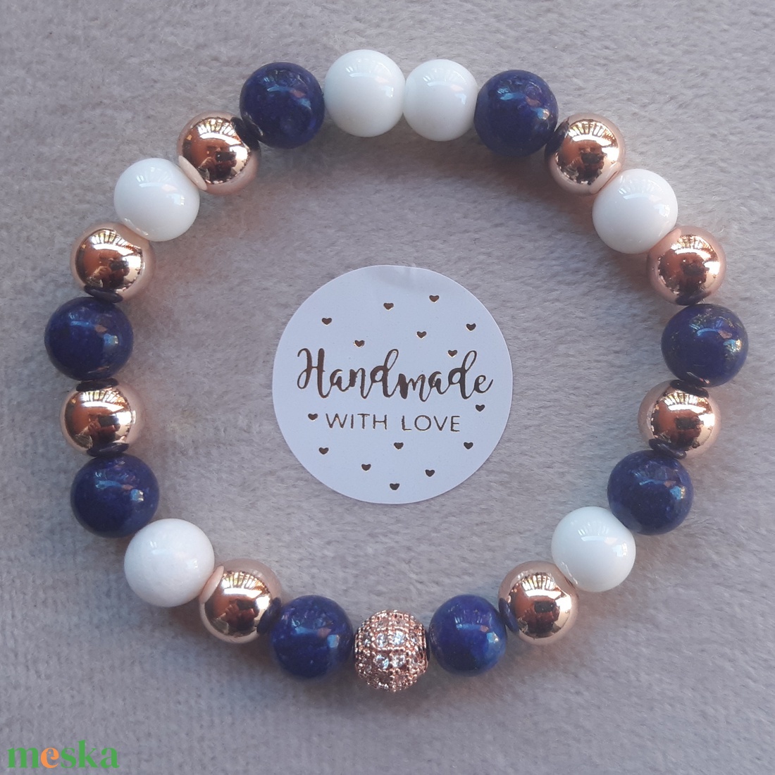 Hematit - Lapis lazuli - Ónix ásványkarkötő rose gold színű cirkónia köves gömbbel - ékszer - karkötő - charm karkötő - Meska.hu Hematit - Lapis lazuli - Ónix ásványkarkötő rose gold színű cirkónia köves gömbbel - ékszer - karkötő - charm karkötő - Meska.hu