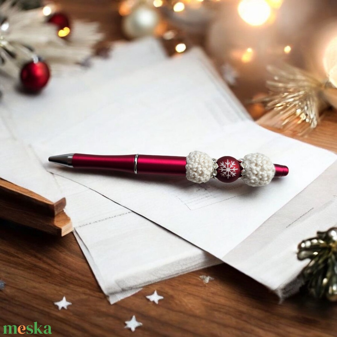 Horgolt gyöngyökkel díszített toll - otthon & életmód - papír, írószer - ceruza & toll - Meska.hu