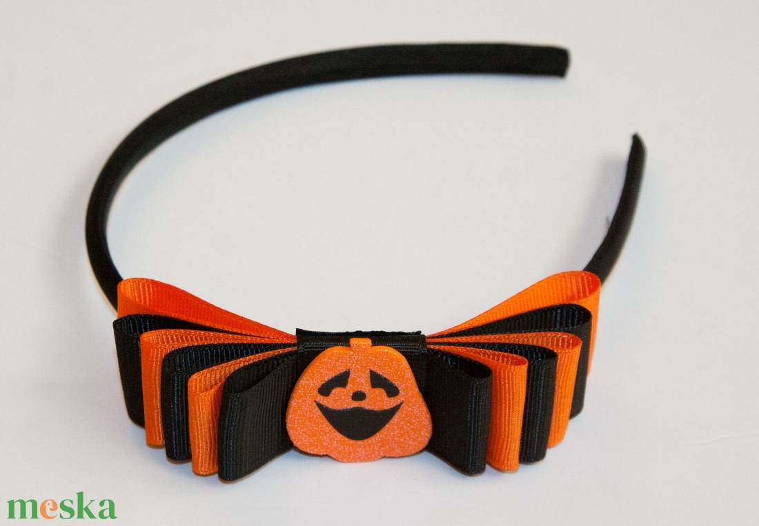 Fekete-narancssárga masnis hajpánt hajráf - halloweeni jelmez és kiegészítők - halloweeni jelmez és kiegészítők - Meska.hu