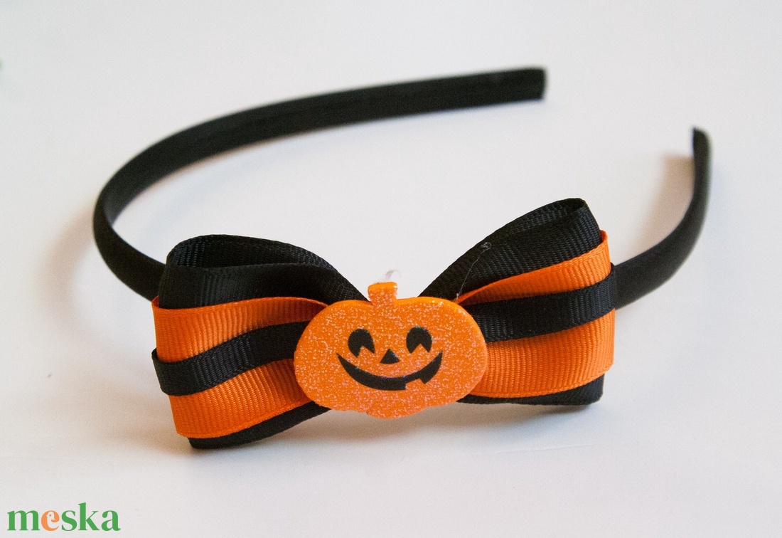 Fekete-narancssárga masnis hajpánt hajráf - halloweeni jelmez és kiegészítők - halloweeni jelmez és kiegészítők - Meska.hu
