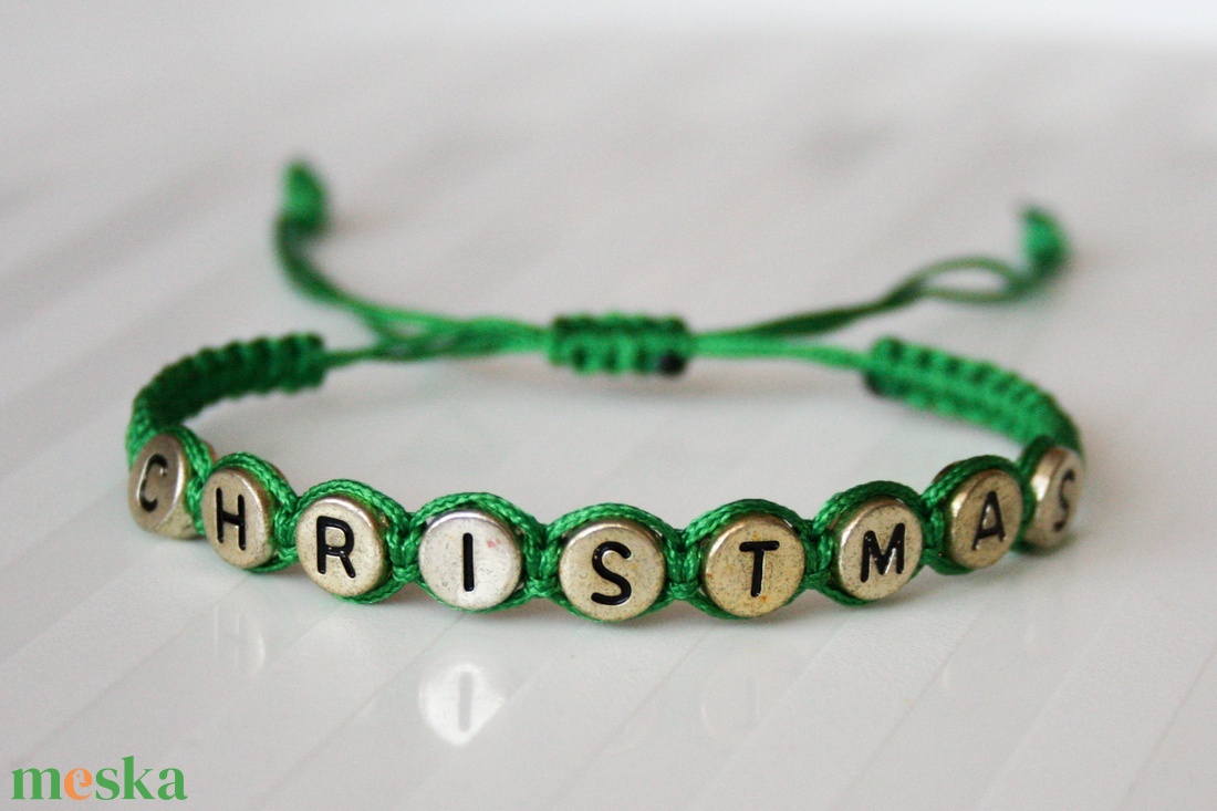 Fonott makramé karkötő - Christmas zöld - ékszer - karkötő - fonott karkötő - Meska.hu