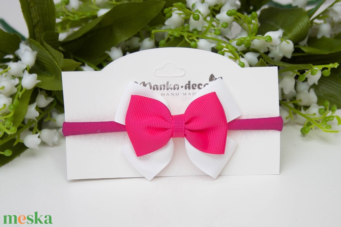 Rugalmas, gumis hajpánt - Fehér/pink - ruha & divat - hajdísz & hajcsat - hajráf & hajpánt - Meska.hu