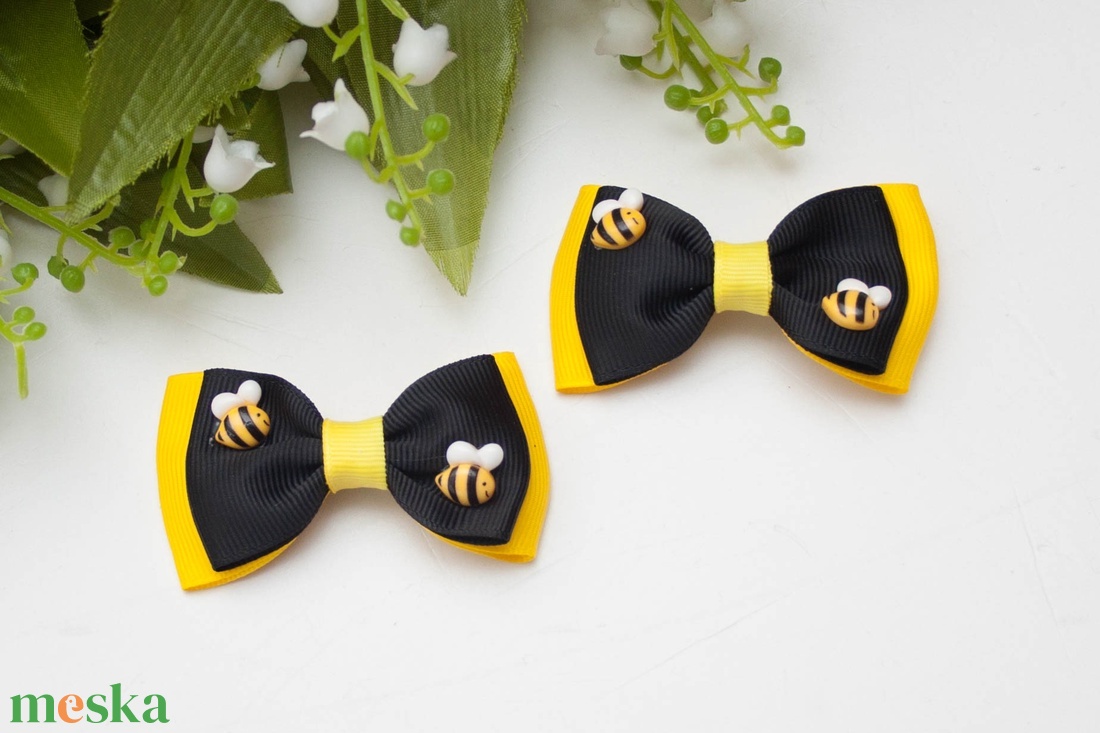 Masnis hajcsat - Méhecskés fekete/sárga - ruha & divat - hajdísz & hajcsat - hajcsat & hajtű - Meska.hu