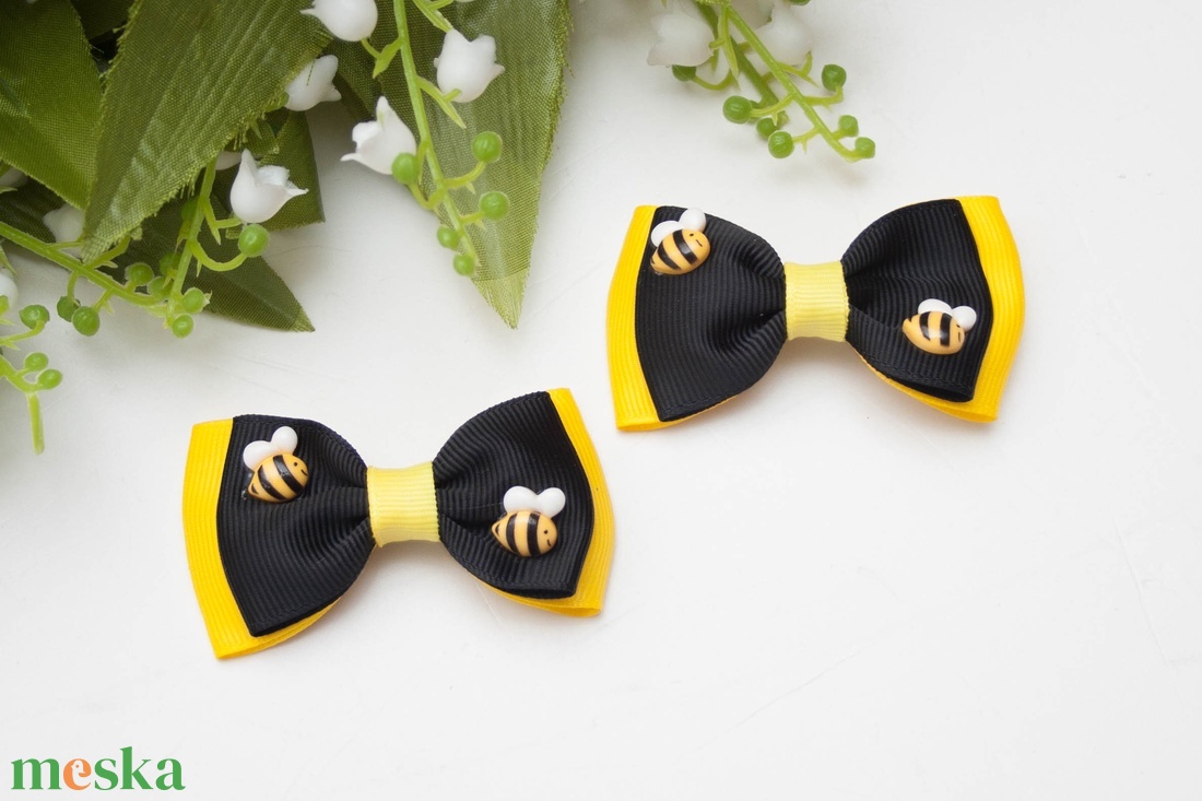 Masnis hajcsat - Méhecskés fekete/sárga - ruha & divat - hajdísz & hajcsat - hajcsat & hajtű - Meska.hu
