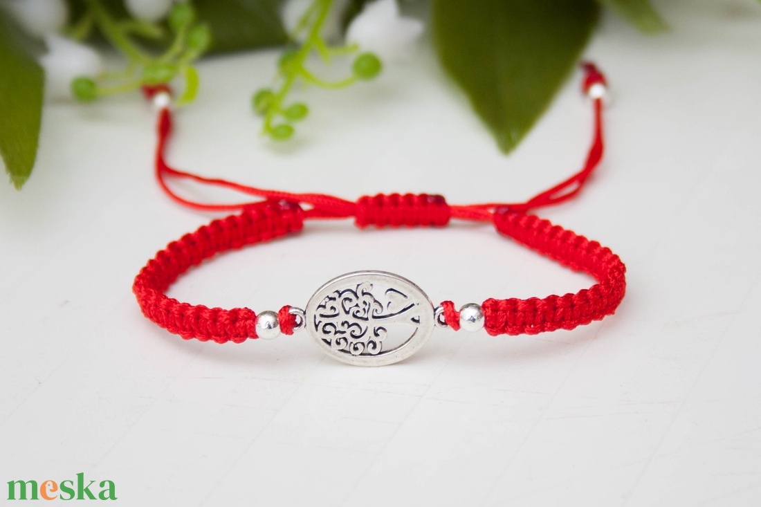 Fonott makramé karkötő - Életfa piros - ékszer - karkötő - fonott karkötő - Meska.hu