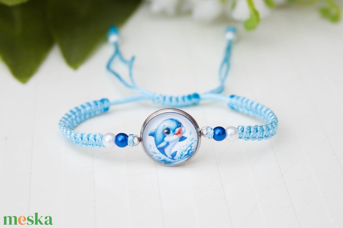 Fonott makramé karkötő gyerekeknek - Delfines kék - ékszer - karkötő - fonott karkötő - Meska.hu