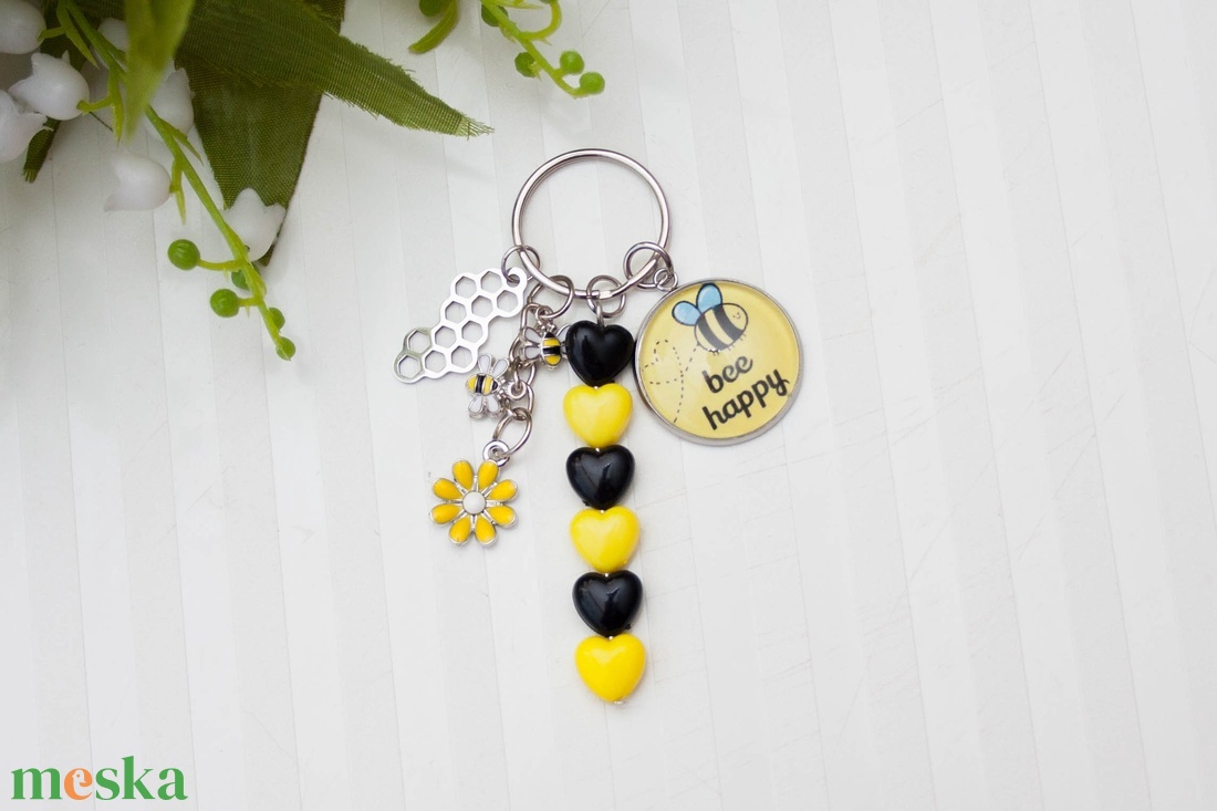 Kulcstartó, táskadísz - Méhecskés fekete/sárga - táska & tok - kulcstartó & táskadísz - kulcstartó - Meska.hu