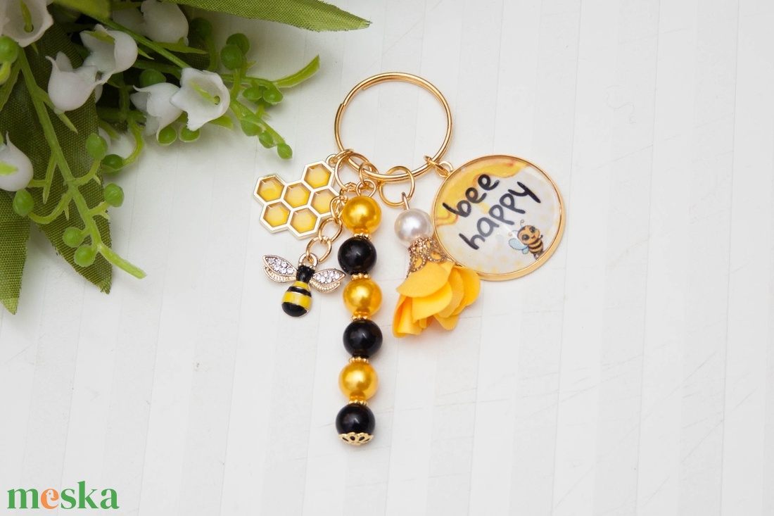 Kulcstartó, táskadísz - Méhecskés fekete/sárga - táska & tok - kulcstartó & táskadísz - kulcstartó - Meska.hu