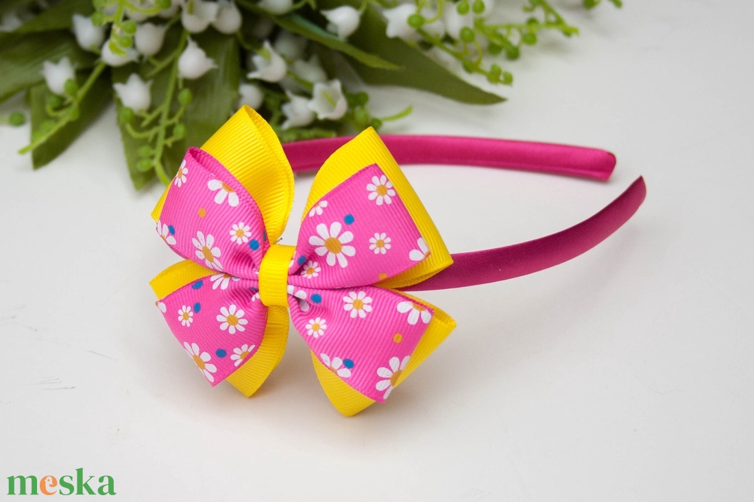 Masnis hajpánt hajráf - Sárga/rózsaszín virágos - ruha & divat - hajdísz & hajcsat - hajráf & hajpánt - Meska.hu