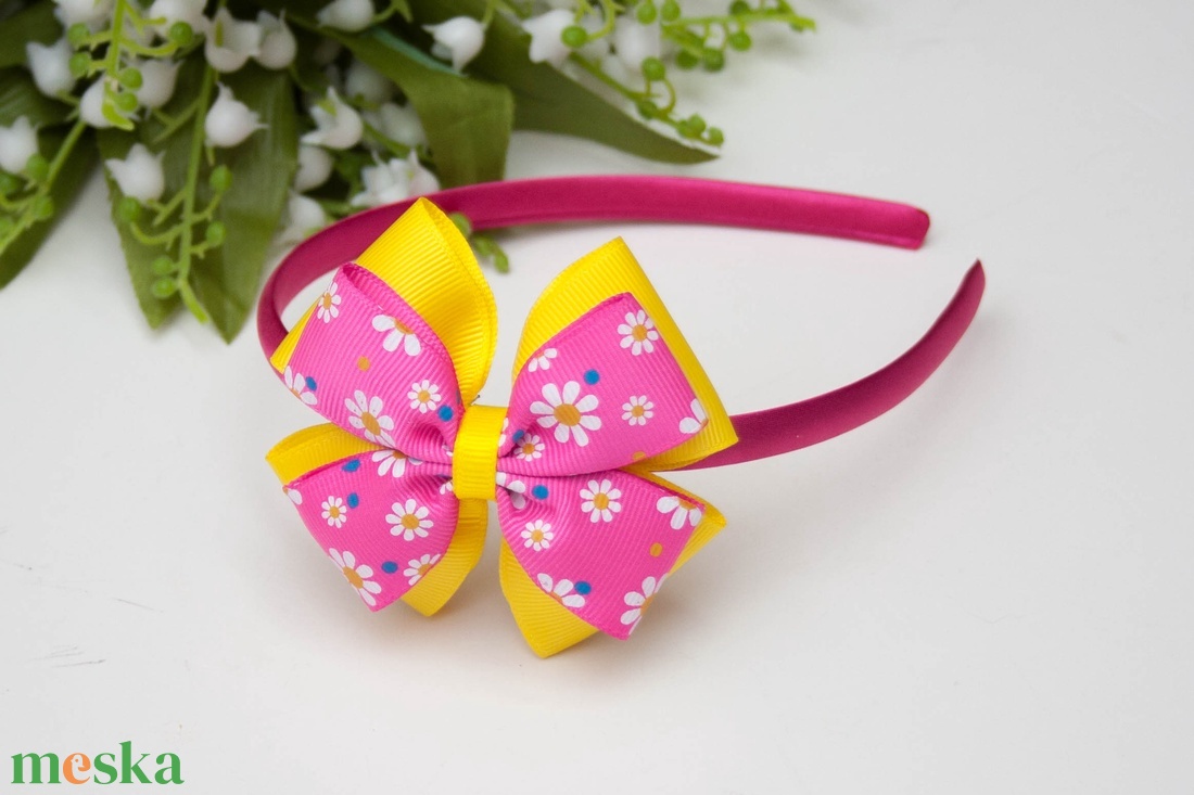 Masnis hajpánt hajráf - Sárga/rózsaszín virágos - ruha & divat - hajdísz & hajcsat - hajráf & hajpánt - Meska.hu