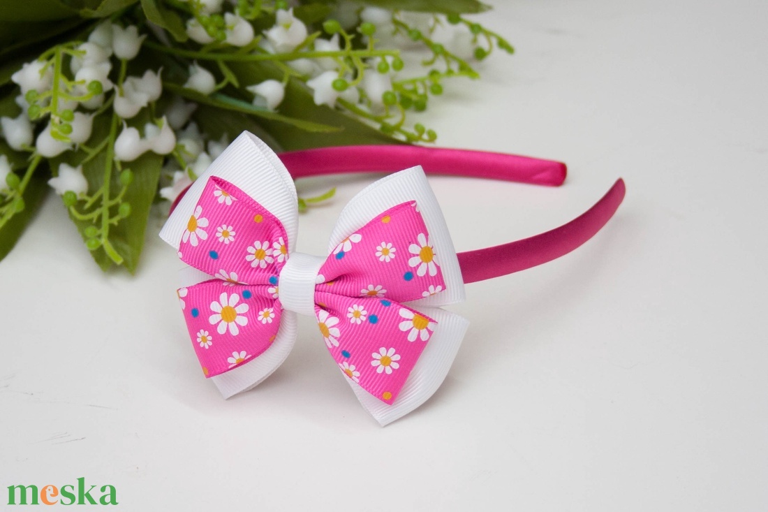 Masnis hajpánt hajráf - Fehér/rózsaszín virágos - ruha & divat - hajdísz & hajcsat - hajráf & hajpánt - Meska.hu