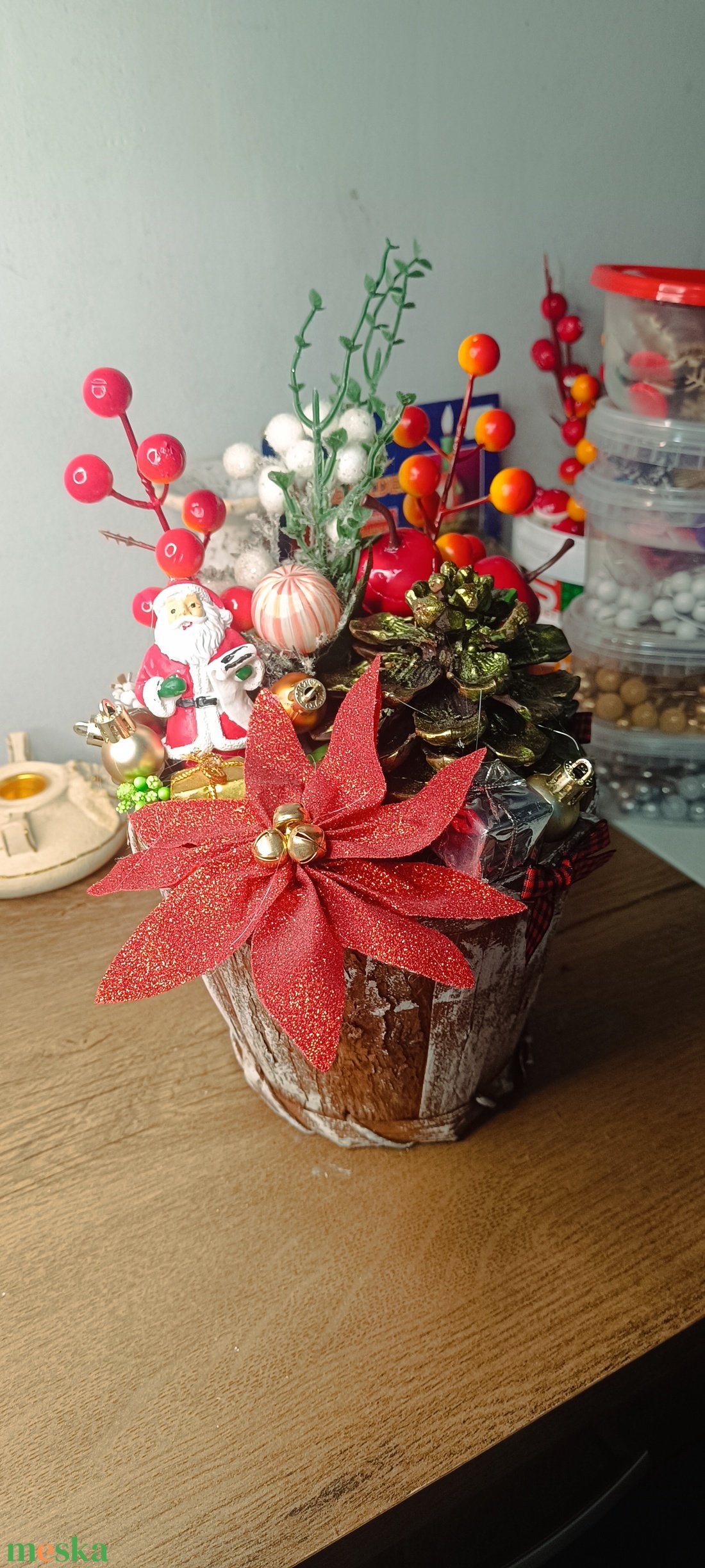 Mikulás kaspóban - karácsony - adventi díszek - adventi asztaldísz - Meska.hu