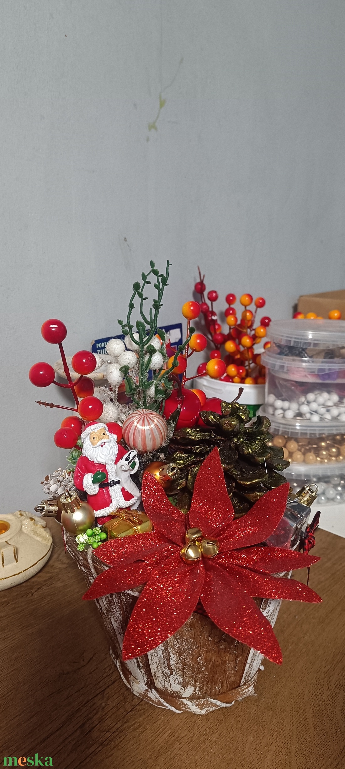 Mikulás kaspóban - karácsony - adventi díszek - adventi asztaldísz - Meska.hu