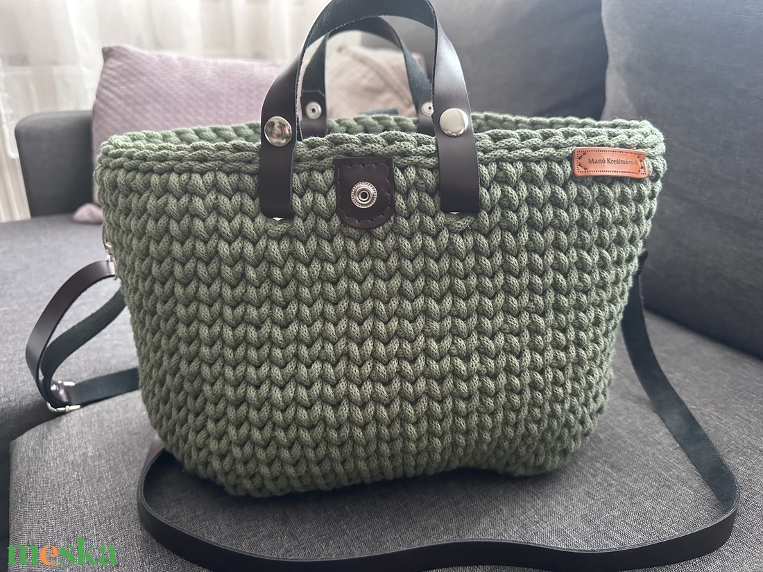 Olívazöld horgolt táska - táska & tok - kézitáska & válltáska - kézitáska - Meska.hu